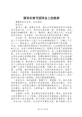 领导在春节团拜会上的致辞