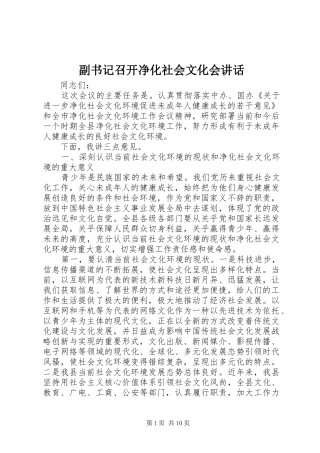 副书记召开净化社会文化会讲话