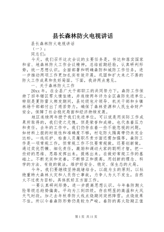 县长森林防火电视讲话