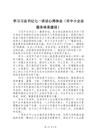 学习习总书记七一讲话心得体会（市中小企业服务体系建设）