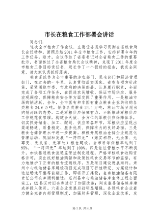 市长在粮食工作部署会讲话