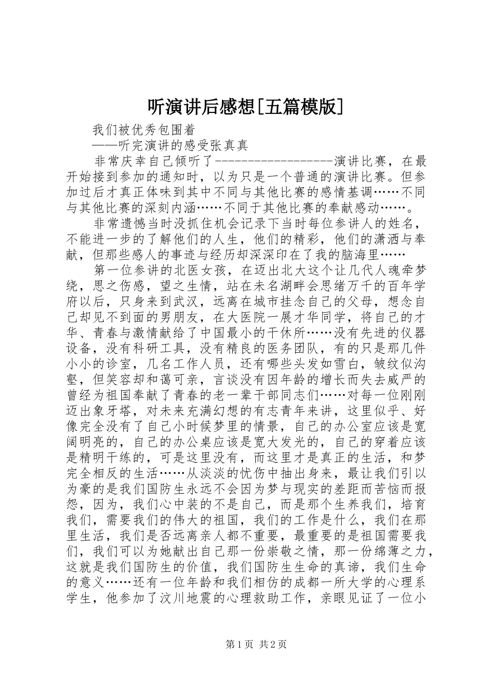 听演讲后感想[五篇模版]_第1页