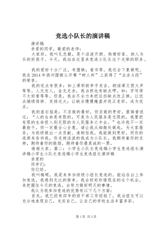 竞选小队长的演讲稿