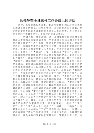 县领导在全县农村工作会议上的讲话