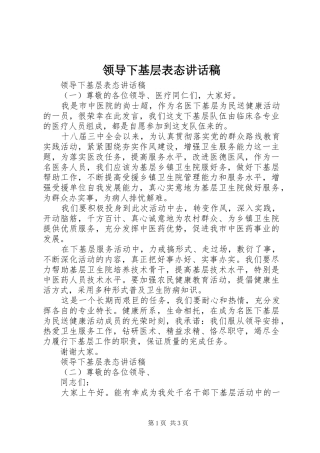 领导下基层表态讲话稿