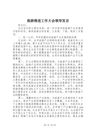 旅游推进工作大会领导发言