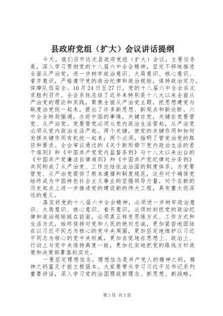 县政府党组（扩大）会议讲话提纲