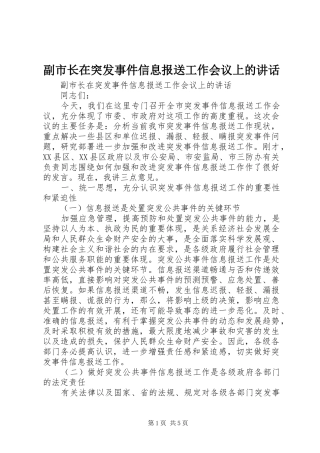 副市长在突发事件信息报送工作会议上的讲话
