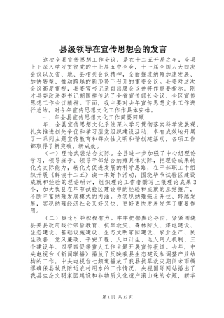 县级领导在宣传思想会的发言