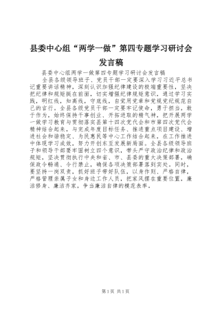 县委中心组“两学一做”第四专题学习研讨会发言稿