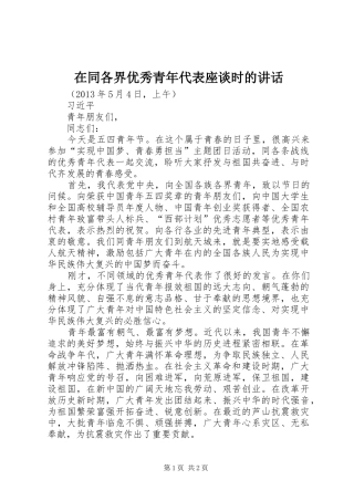 在同各界优秀青年代表座谈时的讲话