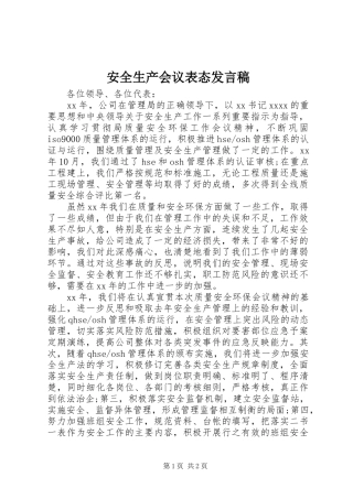 安全生产会议表态发言稿