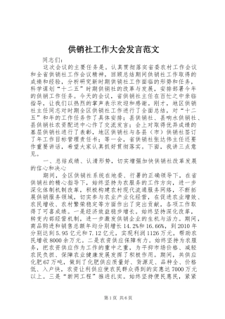 供销社工作大会发言范文