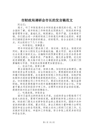 市财政局调研会市长的发言稿范文