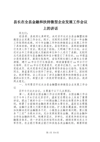 县长在全县金融和扶持微型企业发展工作会议上的讲话