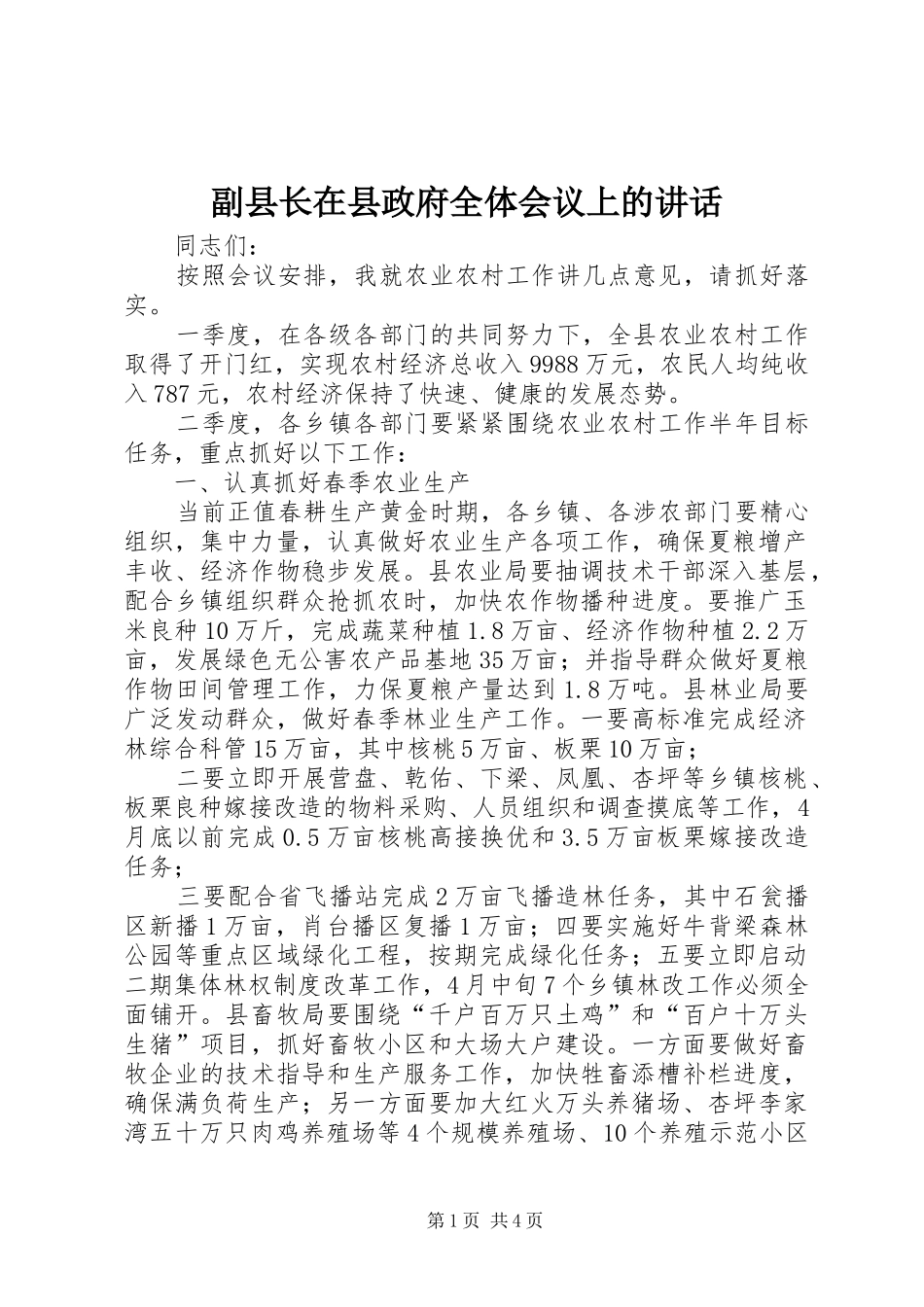 副县长在县政府全体会议上的讲话_第1页