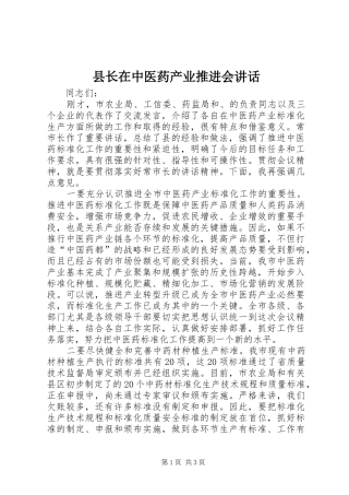 县长在中医药产业推进会讲话