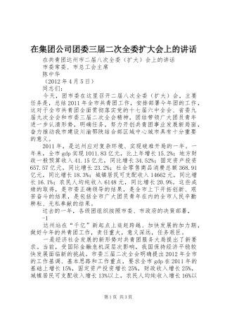 在集团公司团委三届二次全委扩大会上的讲话