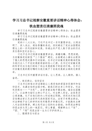 学习习总书记视察安徽重要讲话精神心得体会：铁血塑责任清廉照我魂