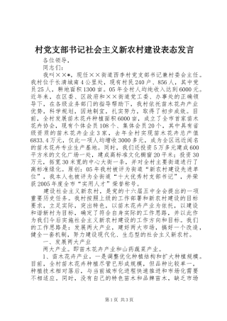 村党支部书记社会主义新农村建设表态发言