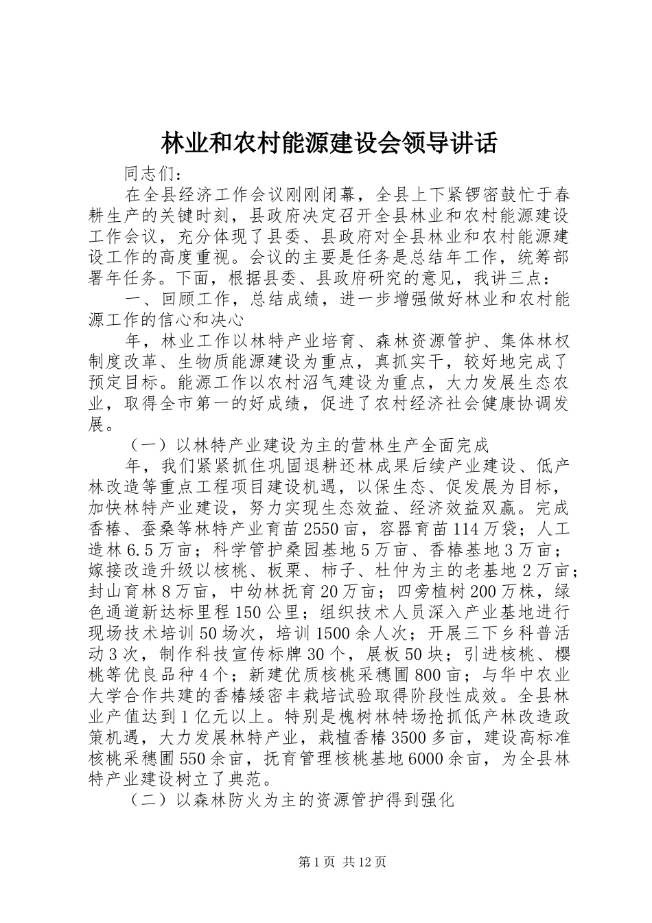 林业和农村能源建设会领导讲话_第1页