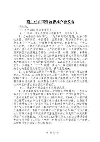 副主任在国资监管推介会发言