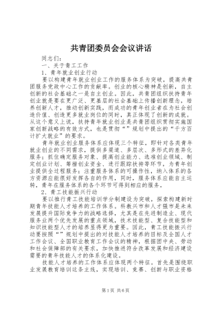 共青团委员会会议讲话