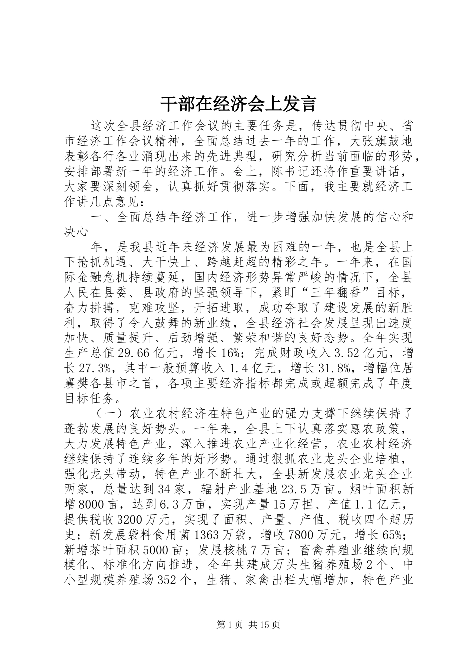 干部在经济会上发言_第1页