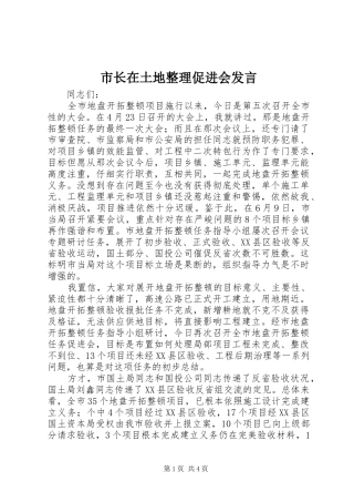 市长在土地整理促进会发言
