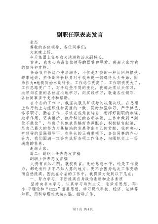 副职任职表态发言