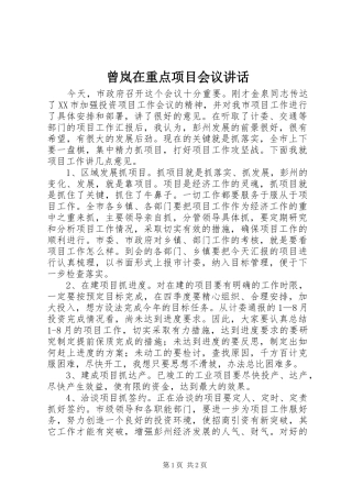 曾岚在重点项目会议讲话