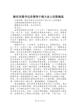 新任市委书记在领导干部大会上任职演说