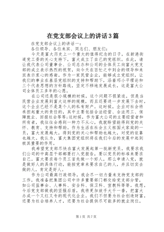 在党支部会议上的讲话3篇