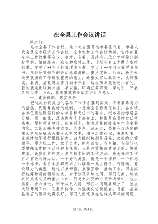 在全县工作会议讲话
