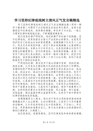 学习坚持纪律底线树立清风正气发言稿精选