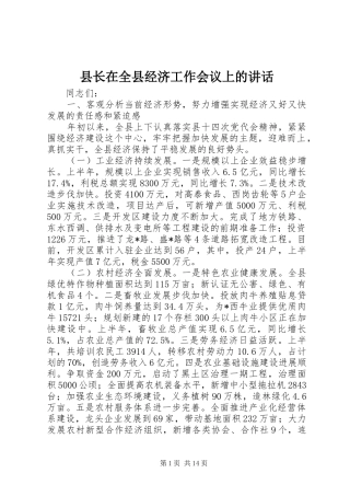 县长在全县经济工作会议上的讲话