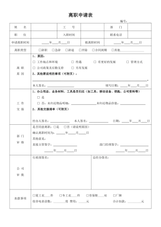 离职申请表(完整版)