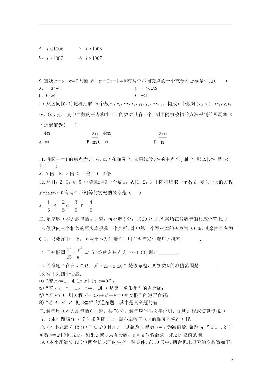 陕西省西安市高二数学上学期期中试题 文（实验班）-人教版高二全册数学试题_第2页