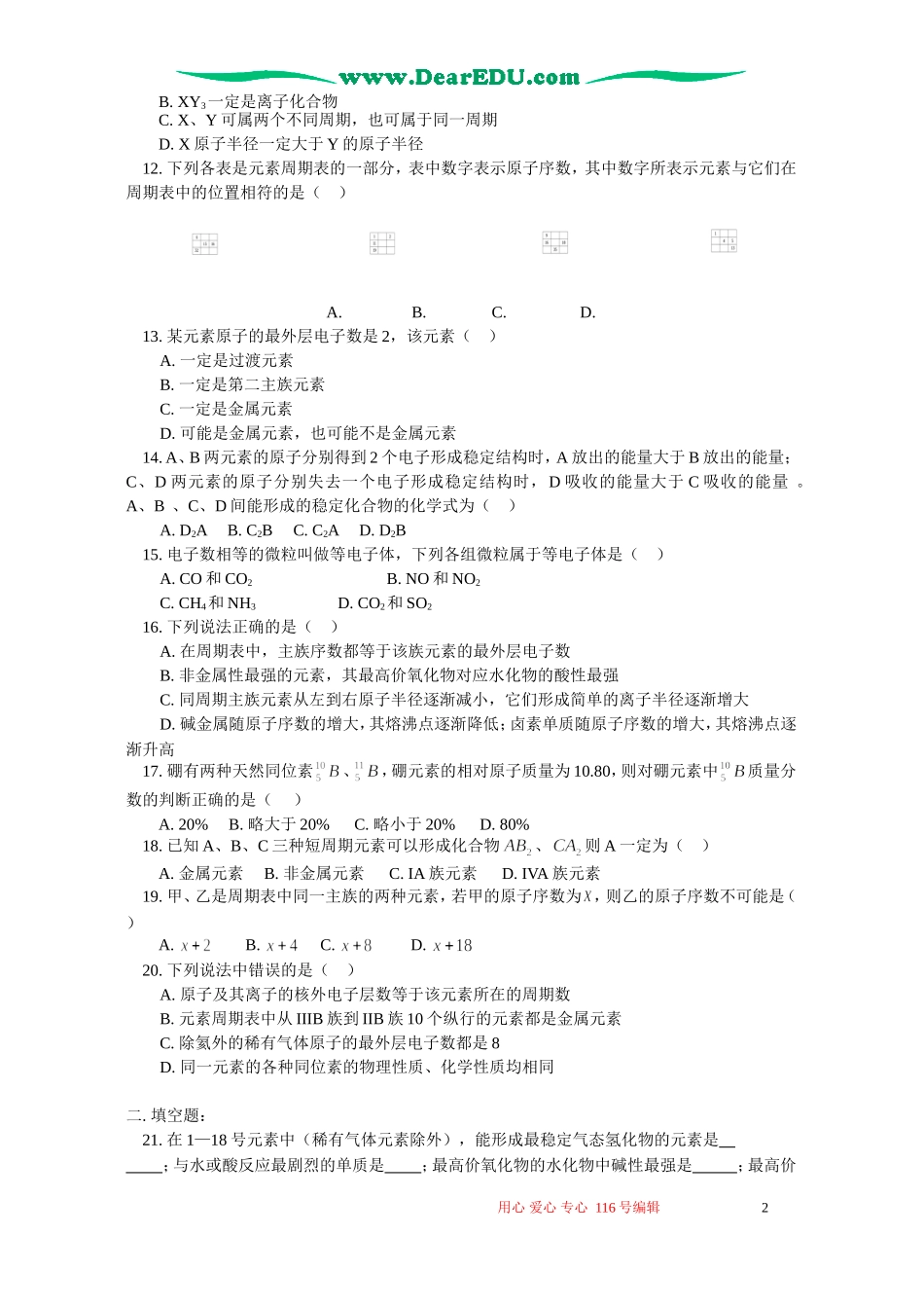 高一化学第一次月考试卷 人教版_第2页