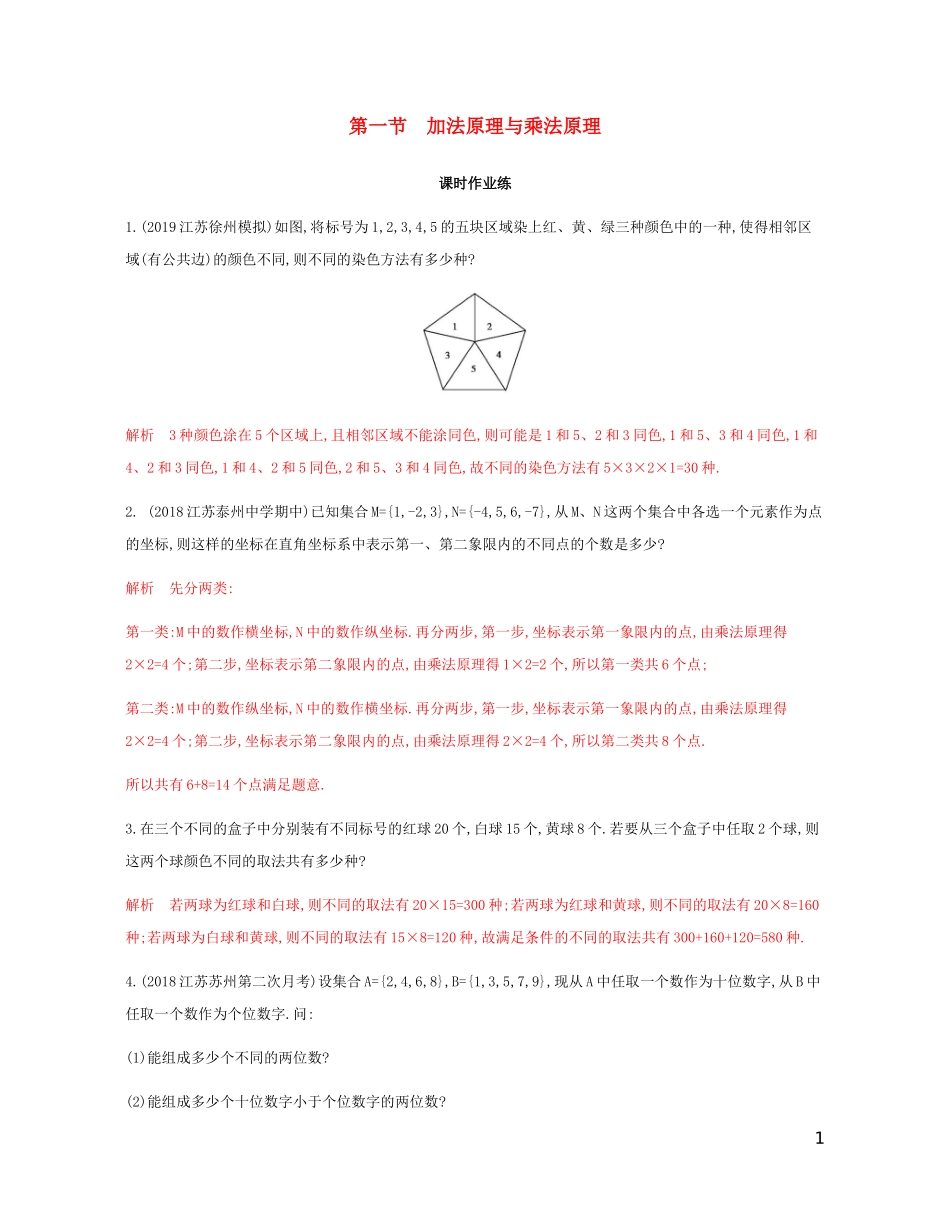 （江苏专用）高考数学总复习 第十四章 第一节 加法原理与乘法原理课时作业 苏教版-苏教版高三全册数学试题_第1页