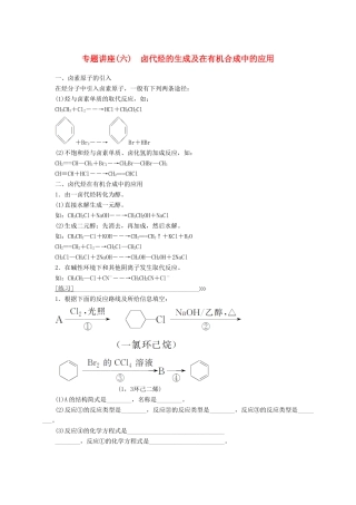 高中化学 专题讲座（六）卤代烃的生成及在有机合成中的应用 新人教版选修5-新人教版高二选修5化学试题
