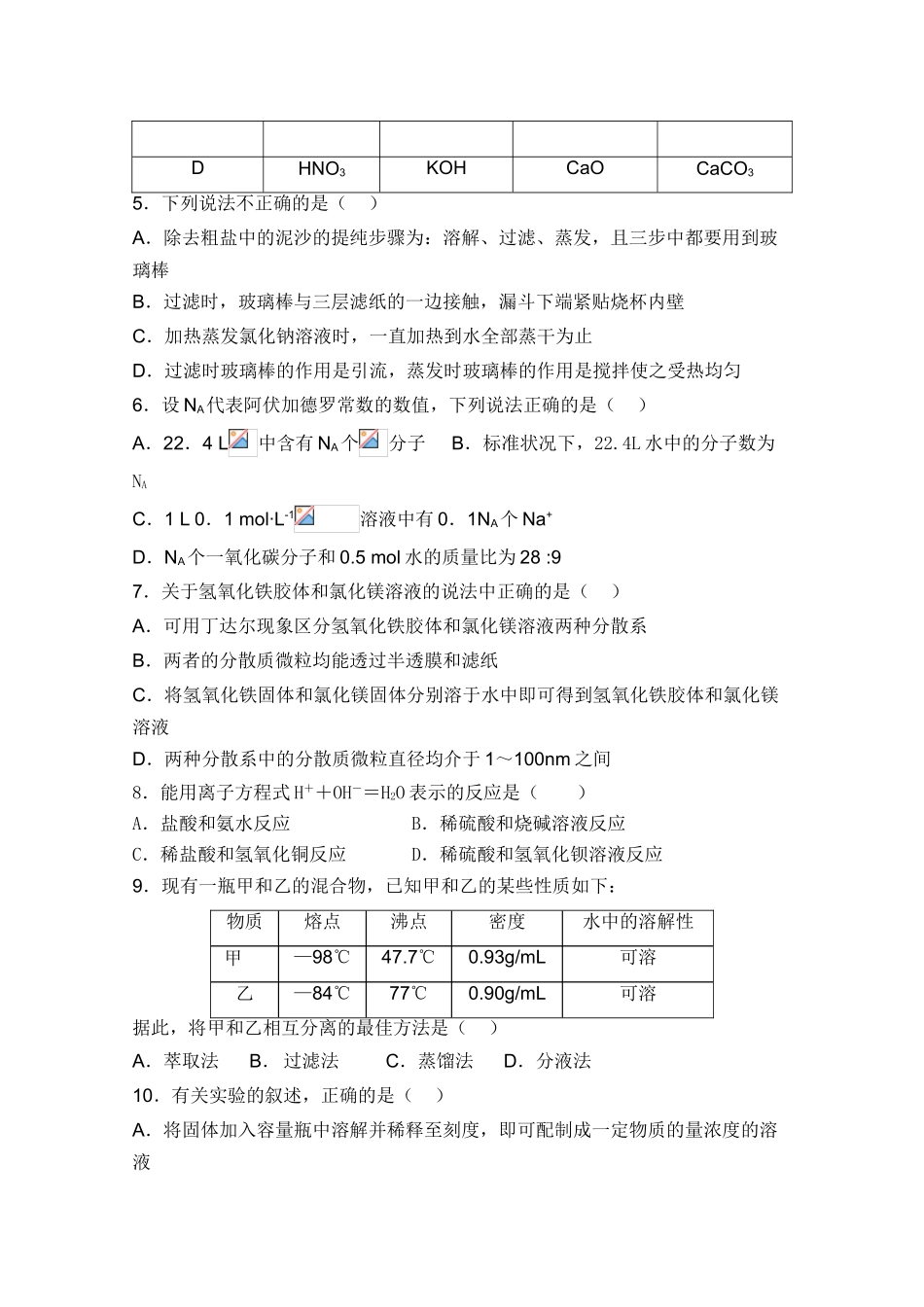 河南省长葛市第三实验高中10-11学年高一化学上学期期中考试新人教版【会员独享】_第2页