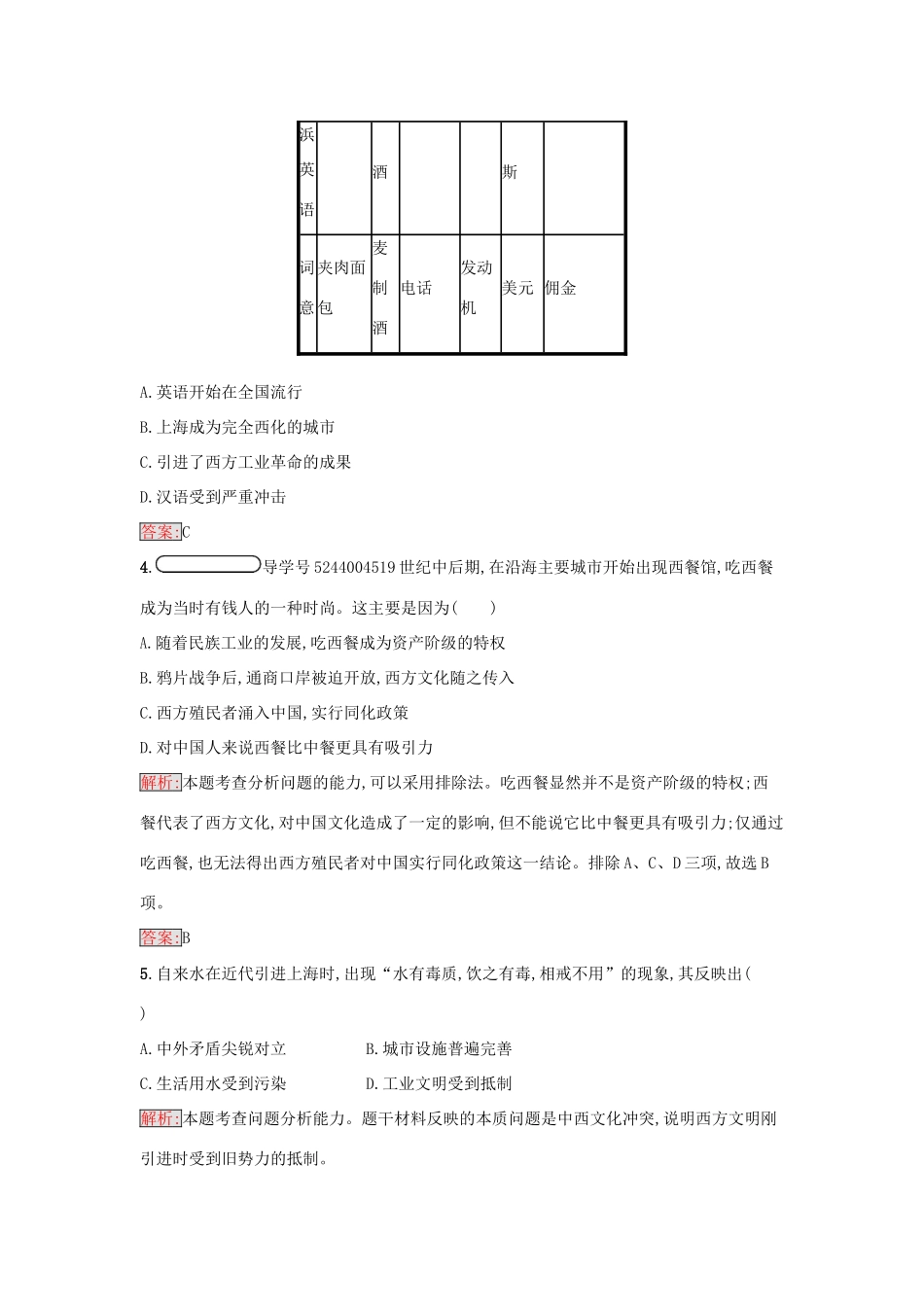 高中历史 专题四 中国近现代社会生活的变迁 4.1 物质生活和社会习俗的变迁练习 人民版必修2-人民版高一必修2历史试题_第2页