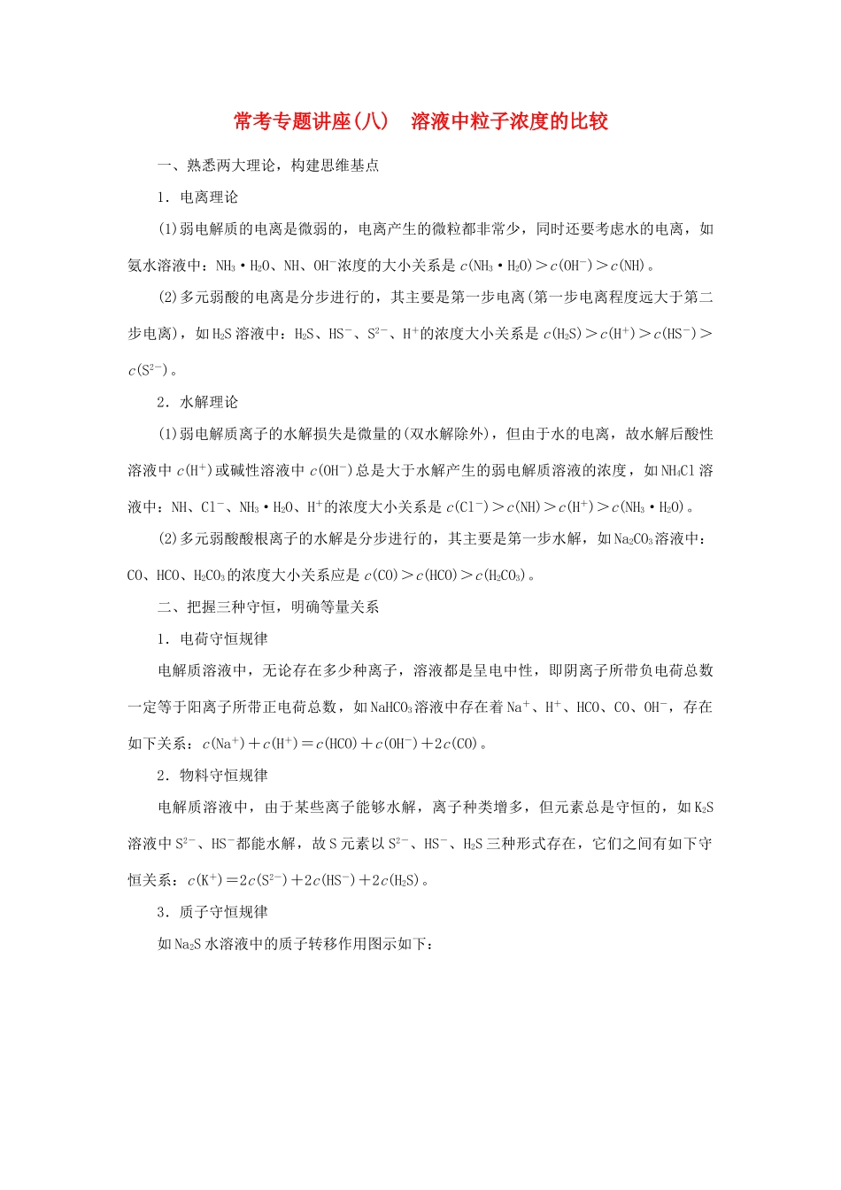 优化方案（教师用书）高考化学一轮复习 第八章 常考专题讲座（八）溶液中粒子浓度的比较-人教版高三全册化学试题_第1页
