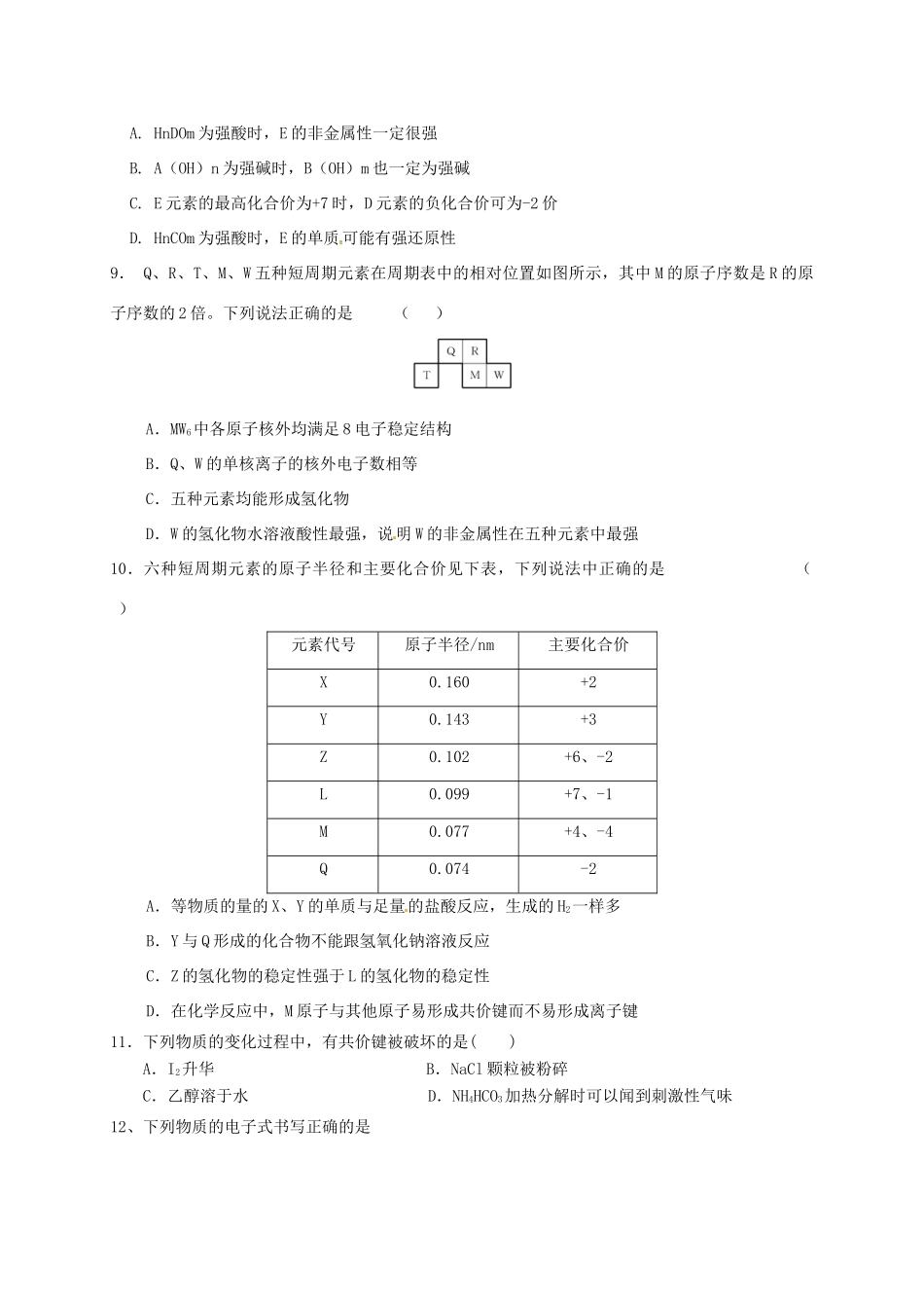 江西省南昌市五校高一化学下学期期中试题-人教版高一全册化学试题_第2页