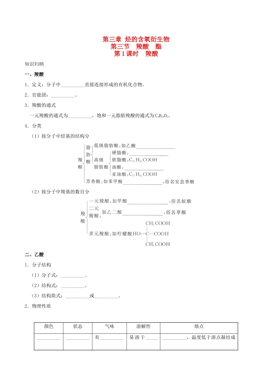 高中化学 第三章 烃的含氧衍生物 第三节 羧酸酯（第1课时）练习 新人教版选修5-新人教版高二选修5化学试题_第1页