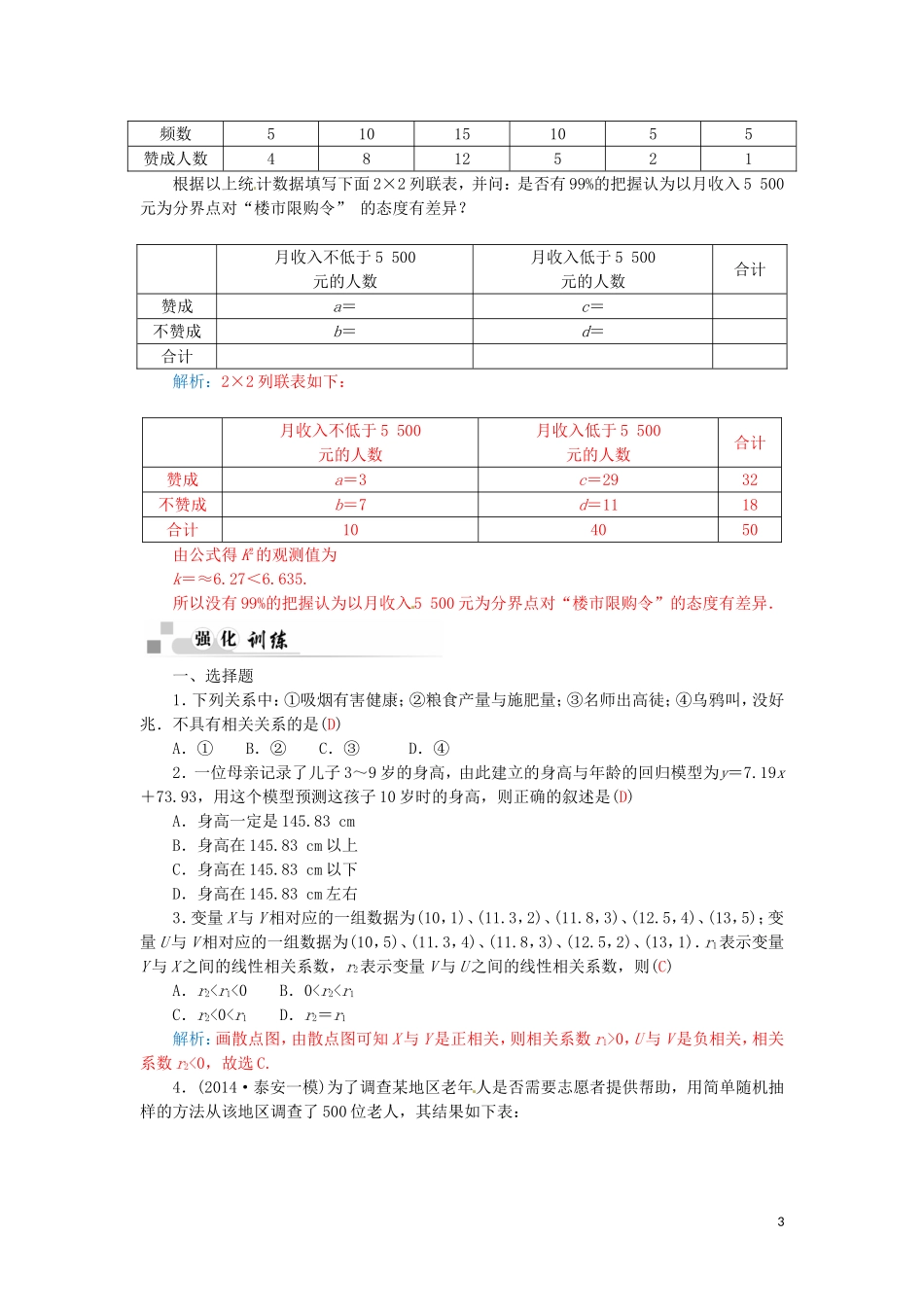 高中数学 第三章 统计案例本章小结 新人教A版选修2-3-新人教A版高二选修2-3数学试题_第3页