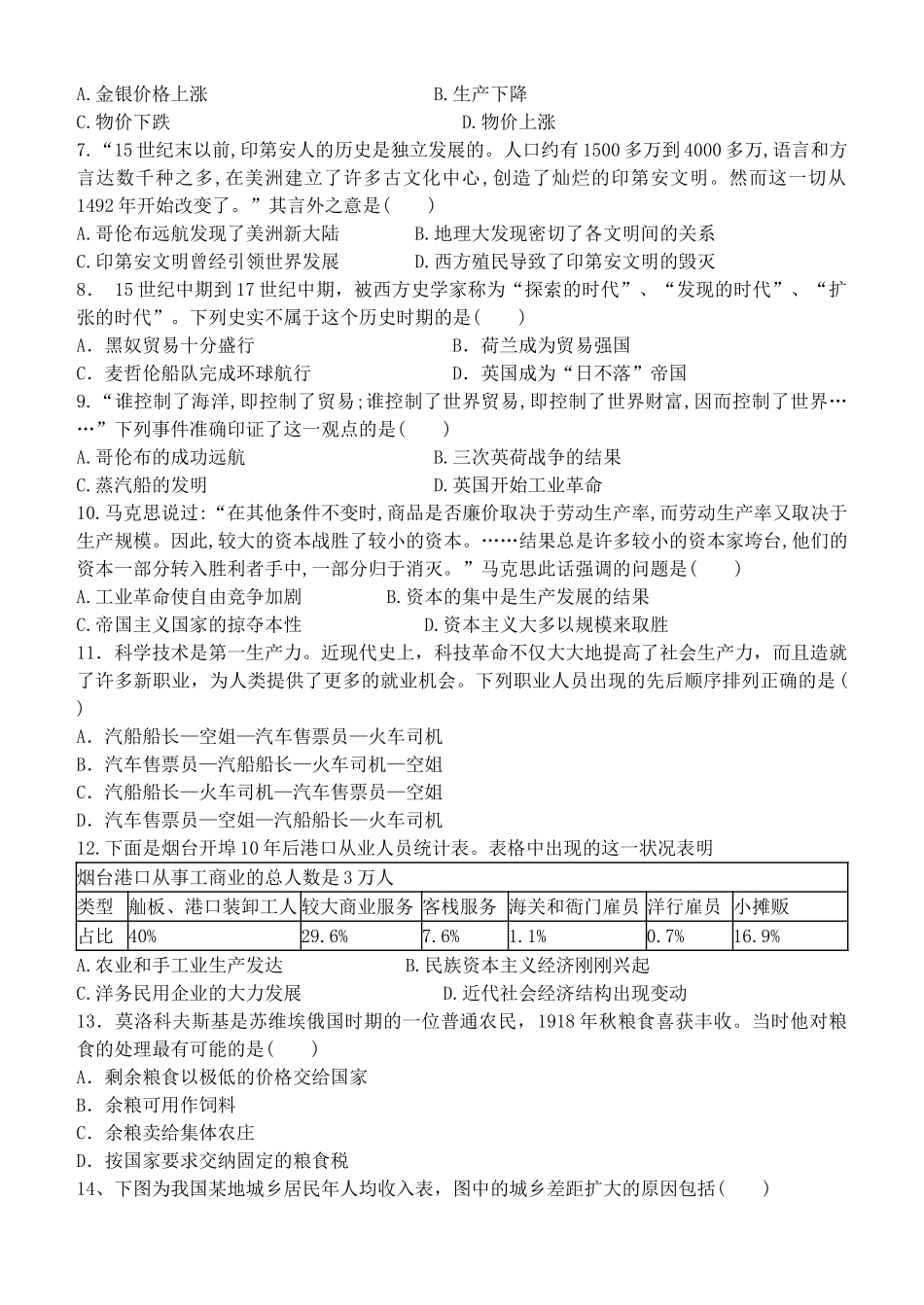 内蒙古呼伦贝尔市扎兰屯一中高三历史第二次模拟考试试题-人教版高三全册历史试题_第2页