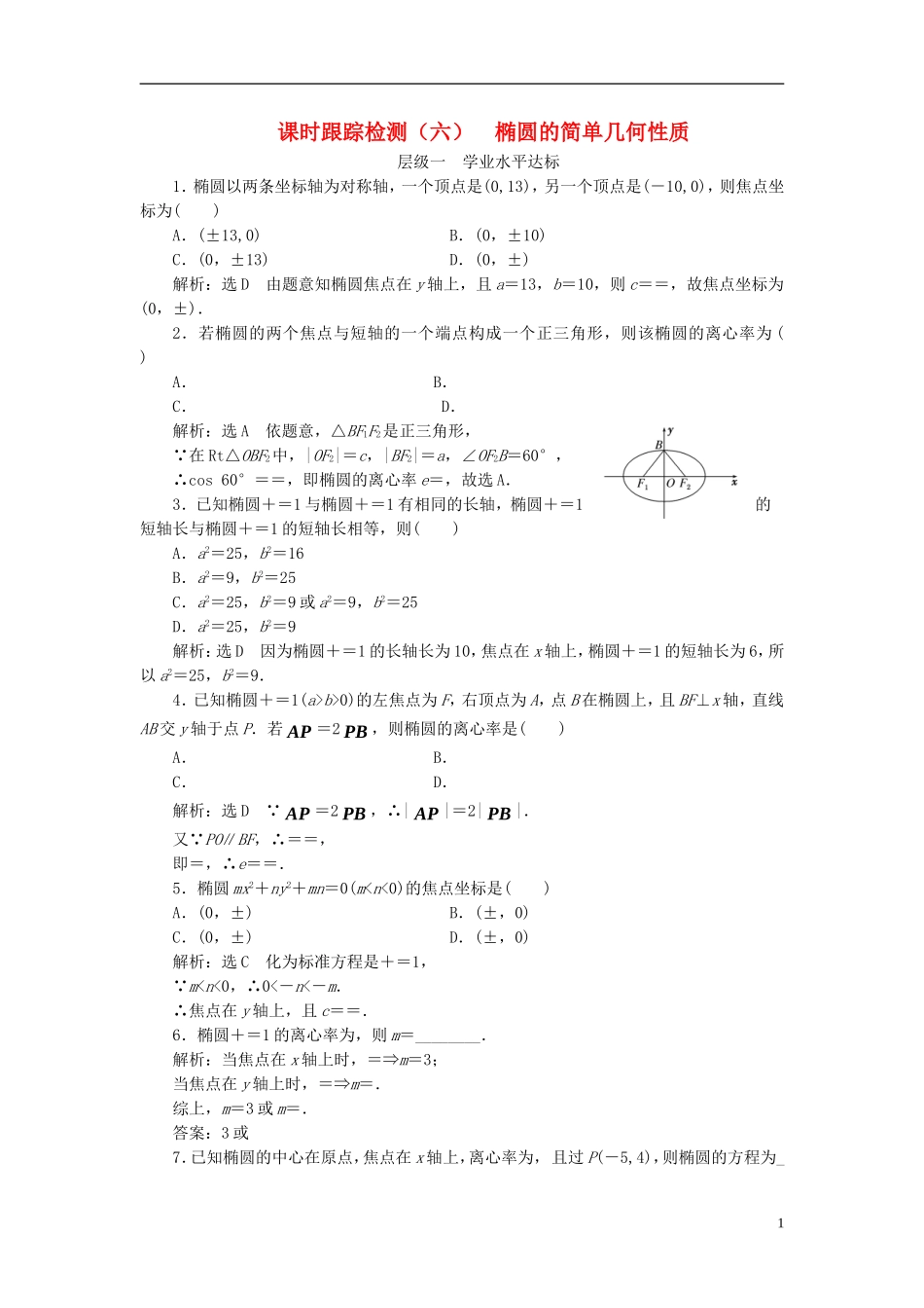 高中数学 课时跟踪检测（六）椭圆的简单几何性质 新人教A版选修2-1-新人教A版高二选修2-1数学试题_第1页