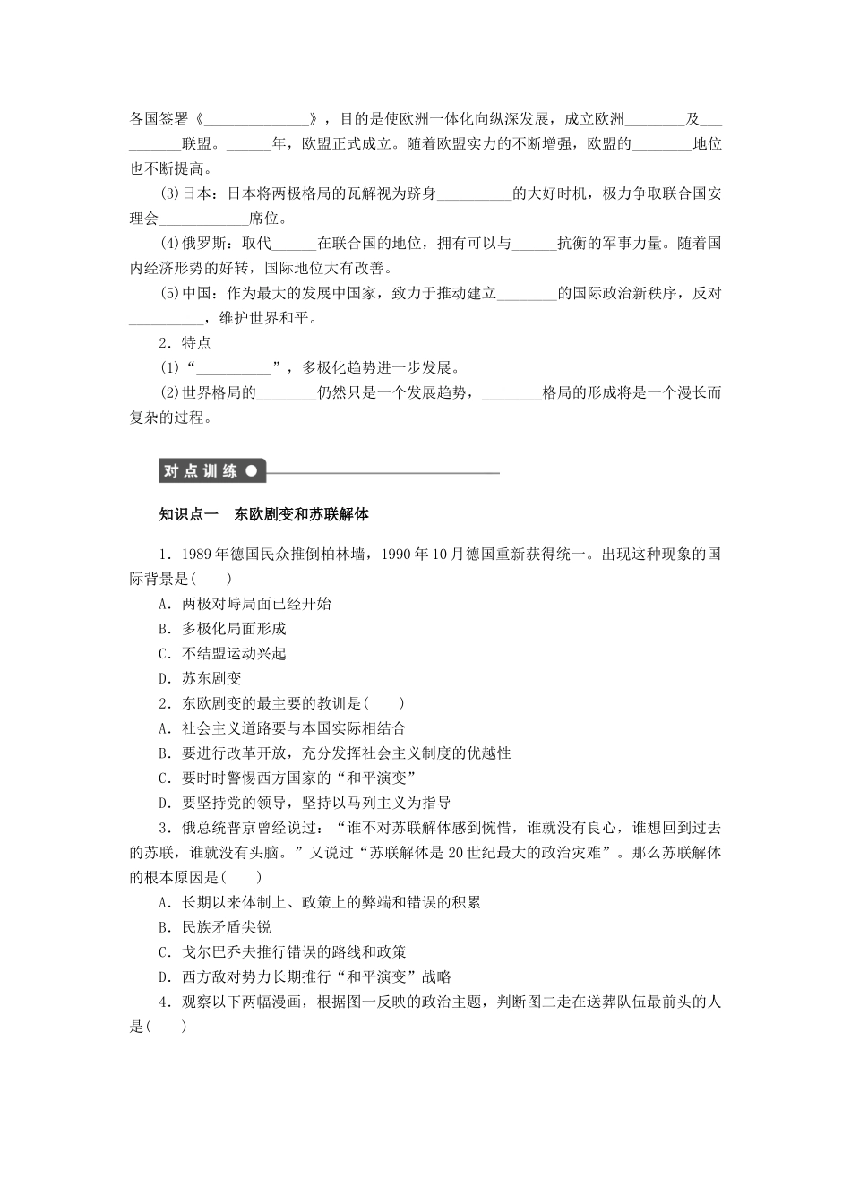 高中历史 第八单元 第27课 世纪之交的世界格局对点练习 新人教版必修1-新人教版高一必修1历史试题_第2页